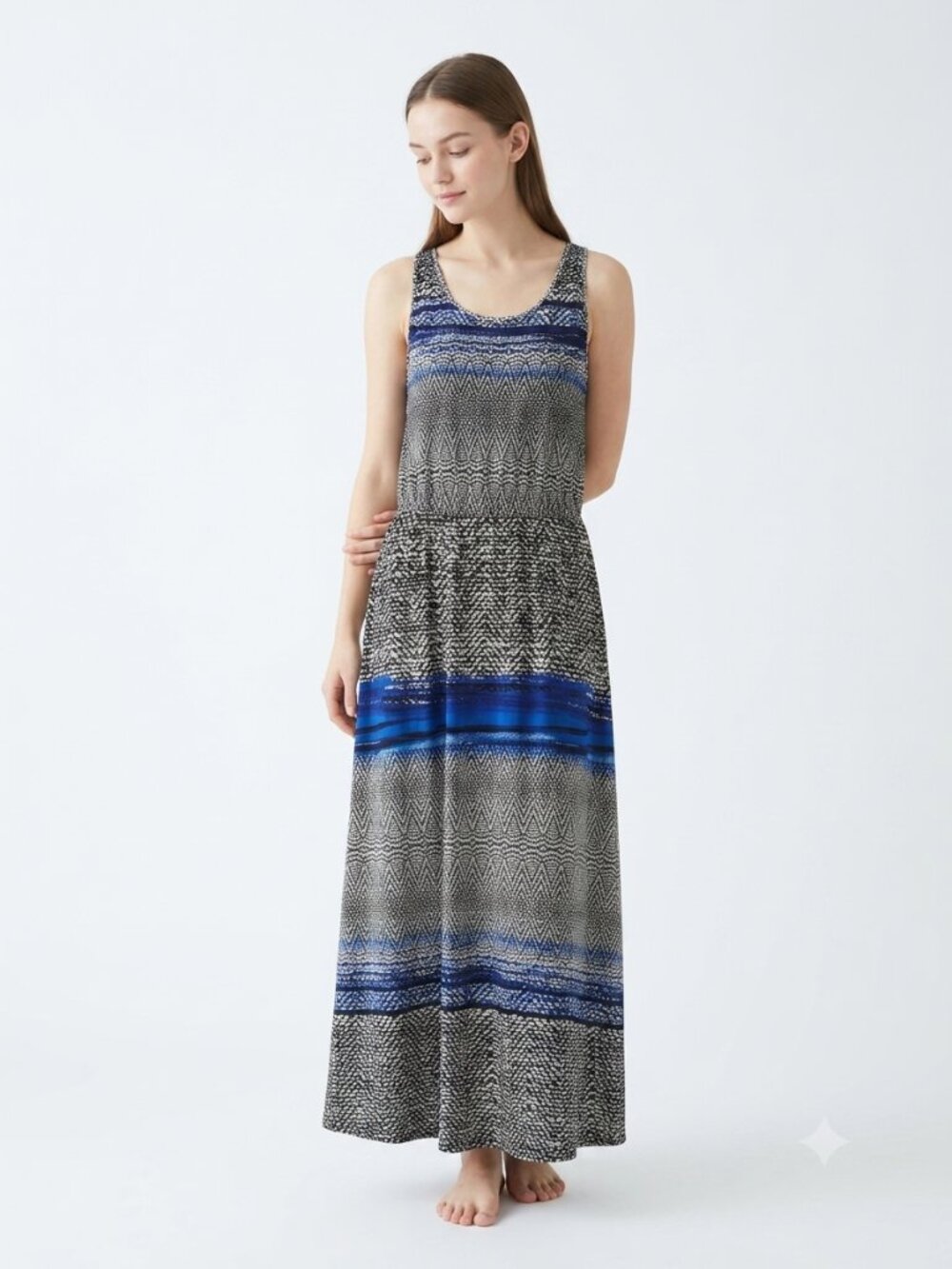 Fever Dress Maxi Black Blue Geometric Grunge Sleeveless Festival Summer XL